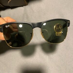 Ray-Ban Black and Gold Oversized Clubmaster Sunglasses
